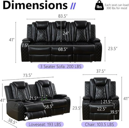 Power Reclining Sofa Set, Luxury Recliner Sofa & 2 Chairs - Image 2