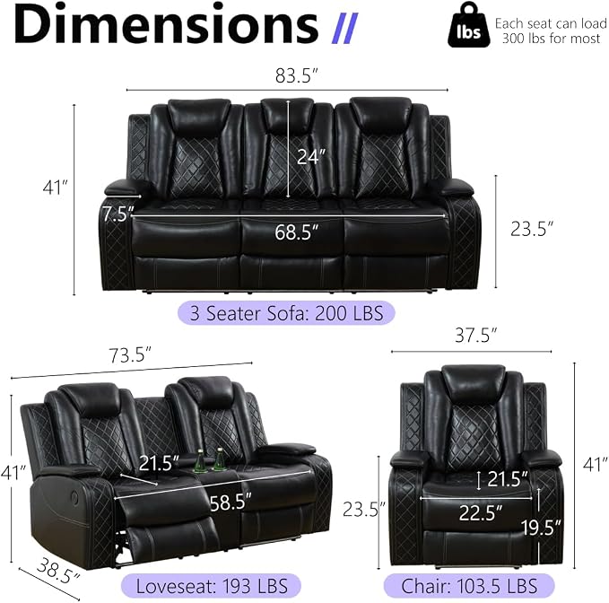 Power Leather Recliner Sofa Chair, Living Room Furniture Sets, Breathing - Image 2