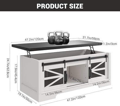 47.2" Lift Top Coffee Table, Hidden Storage Compartment, Lifting Tabletop - Image 3