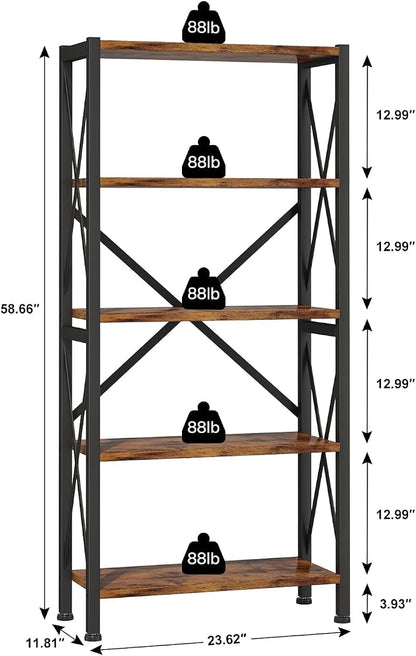 Homeiju 5-Tier Bookshelf, Wood Bookcase, Book Shelf - Image 3