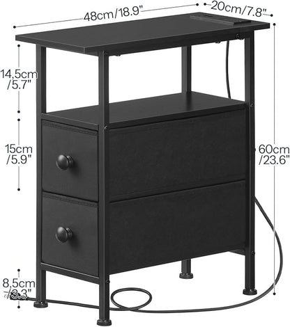 HOOBRO End Table with Charging Station, Narrow Side Table with 2 Fabric Drawers - Image 3
