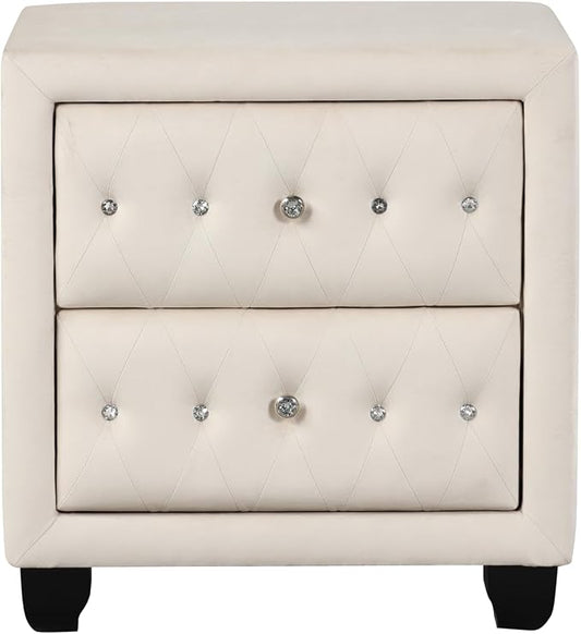Sophia Modern Style Crystal Tufted 2-Drawer Nightstand Upholstered by MatrixFurnitureGroup