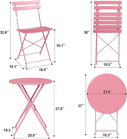 3-Piece Folding Bistro Set Outdoor Patio Furniture, Space-Saving Foldable - Image 5
