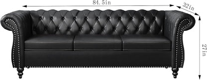 3 Piece Living Room Set, Chesterfield Leather Sofa Loveseat Couch Chair - Image 2