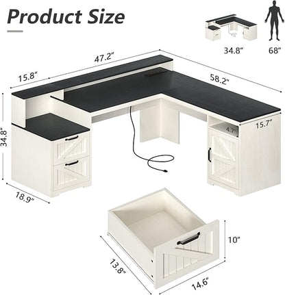 YOMILUVE 63" Farmhouse L Shaped Executive Desk - Image 2