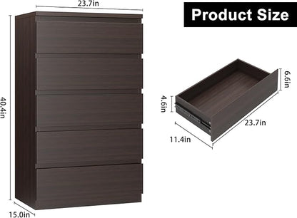 Jocoevol Modern Brown 5 Drawer Dresser - Image 2