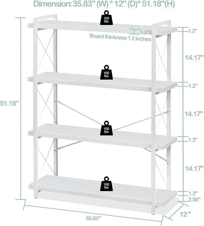 HCHQHS Bookshelf, 4-Tier Industrial Bookcase, Freestanding Tall Bookshelves - Image 3