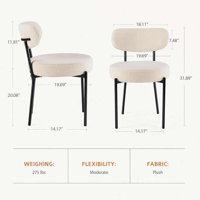 Sweetcrispy Dining Chairs Set of 4, Boucle Upholstered Modern Mid Century Round - Image 2