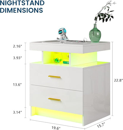 HNEBC Nightstand Set of 2 with Charging Station, Auto LED Night Stand with - Image 2