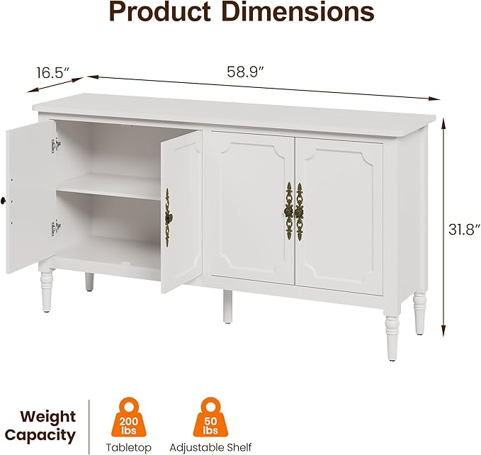 RoyalCraft Buffet Cabinet with Storage, Mid Century Modern Painted Credenza - Image 2