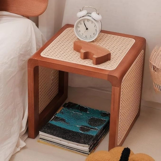 Japanese Style Wood Rattan Stool Side Table Multi-Functional Shoe Bench Night by Unknown