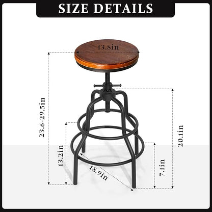 Industrial Vintage Counter Stool, Kitchen Counter Height Adjustable Swivel Chair - Image 2
