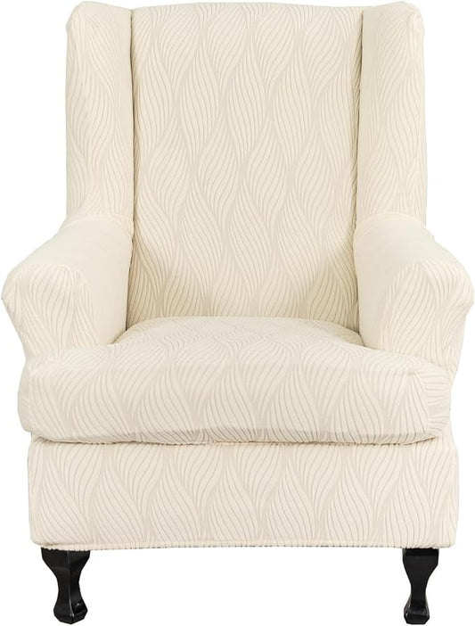 KRFOONN Stretch Wing Chair Slipcovers Jacquard 2 Piece Wingback Chair Covers by KRFOONN