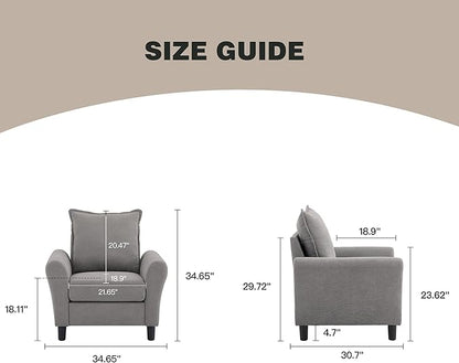 Mid-Century Accent Chair, Modern Linen Fabric Armchair - Image 2