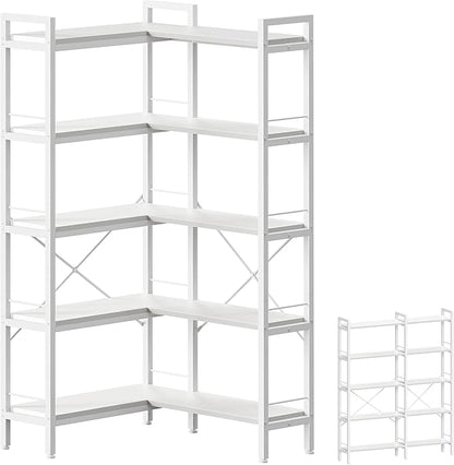 Huuger 5 Tier Bookshelf, L Shaped Corner Bookshelf by Huuger