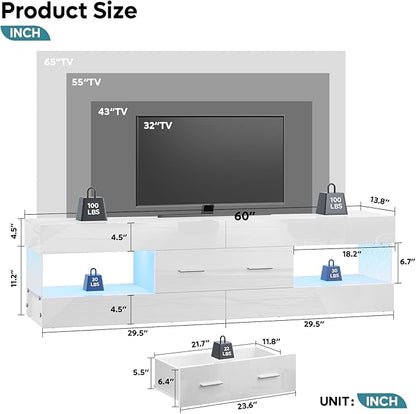 Bestier TV Stand for 55/60/65 Inch TV, High Gloss Modern TV Stand - Image 2