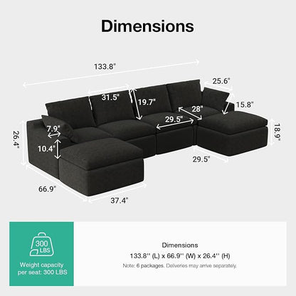 Novilla 133.8" Modular Cloud Couch, Modern Sectional Sofa - Image 2