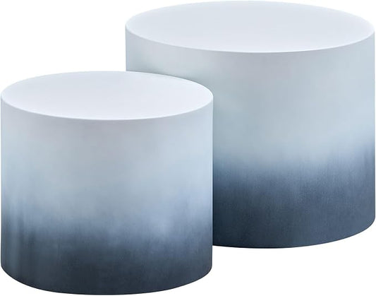 Small Round Coffee Table Nesting End Table Set of 2, MDF Side Circle Accent by HanStrong