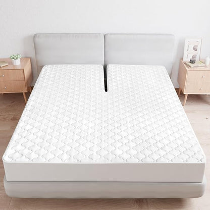 Split Top King Mattress Pad Waterproof Protector, Quilted Mattress Cover Fitted - Image 6