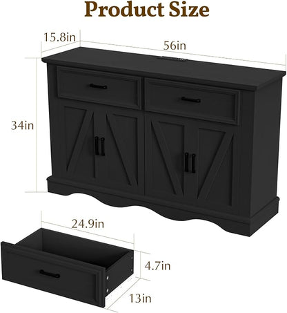 56" Large Wooden Buffet Cabinet - Image 2