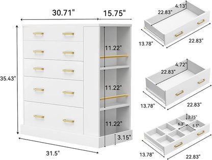 Drawer Dresser with LED Lights and Open Shelves, Modern Tall Chest of Drawers - Image 2