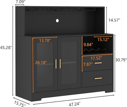 Bar Cabinet for Home with LED Light, Coffee Bar Cabinet with Wine & Glass Rack - Image 2