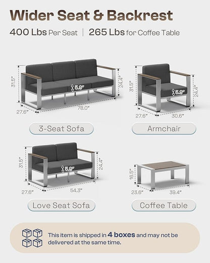 2 Pieces Outdoor Aluminum Armchair, Modern Patio Patio Furniture - Image 7