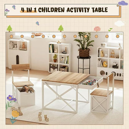 INNOD Kids Table and 2 Chairs Set, 4 in 1 Toddler Activity Table and Chairs Set - Image 4