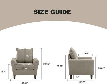 Mid-Century Accent Chair, Modern Linen Fabric Armchair - Image 2