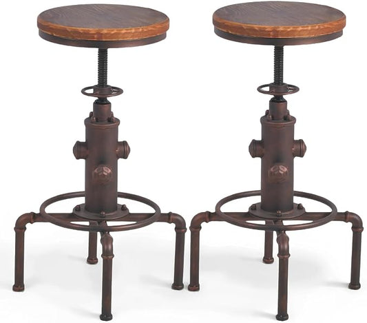 Topower Antique Vintage Industrial Barstool Solid Wood Water Pipe Fire Hydrant by Topower