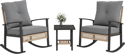 Outsunny 3 Pieces Rocking Wicker Outdoor Bistro Set, Rattan Patio Furniture Set by Outsunny