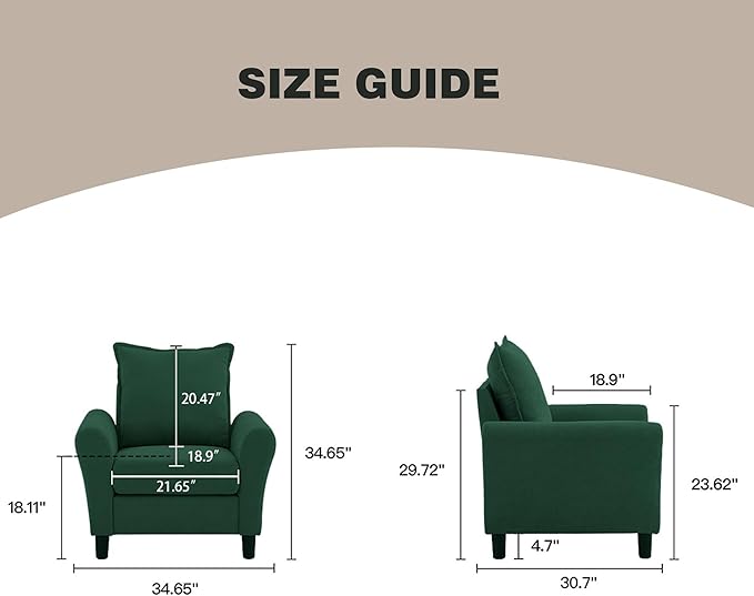 Mid-Century Accent Chairs Set of 2, Modern Linen Fabric Armchair - Image 2