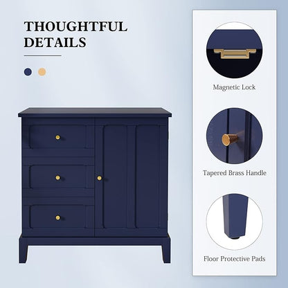 HLR Accent Cabinet with 3 Drawers and Door, Wooden Storage Cabinet with Shelves - Image 6