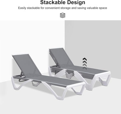 PURPLE LEAF Patio Chaise Lounge Chair Set of 3 Outside Aluminum Plastic - Image 5