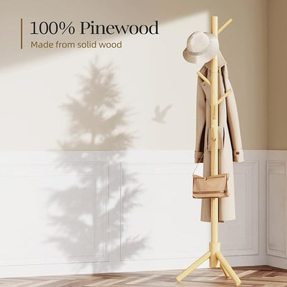 Pipishell Coat Rack Sturdy Wooden Coat Rack Stand, Adjustable Coat Tree - Image 4