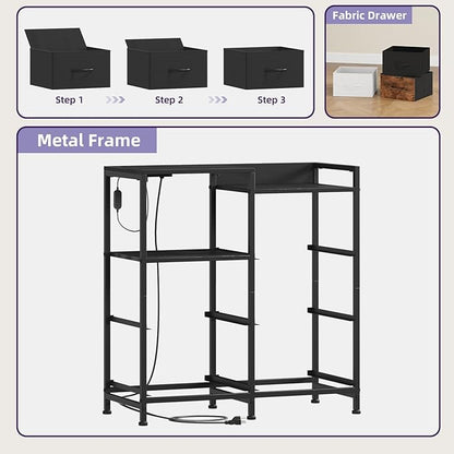 Somdot Black Nightstand with Charging Station and LED Light, Wide 5 Drawers - Image 7