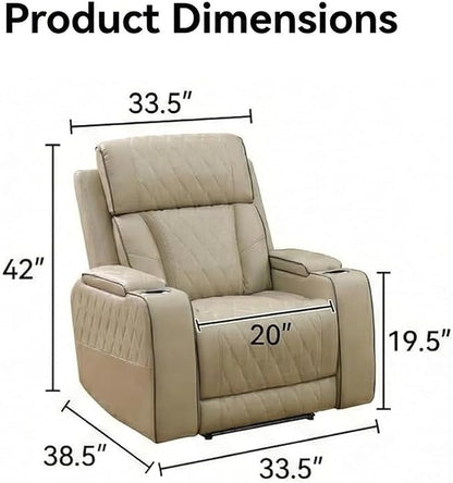 Power Recliner Chair with LED Lights, Leather Manual Recliner 1 Seat, Living - Image 2