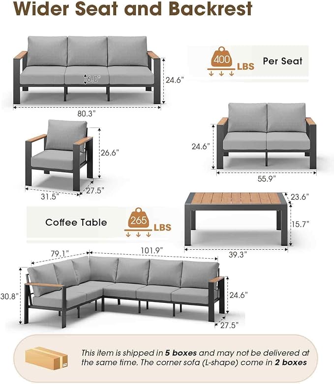 Outdoor Aluminum Patio Furniture Set 11 Seats, Patio Sectional Corner Couch Set - Image 3