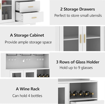 Bar Cabinet for Home with LED Light, Coffee Bar Cabinet with Wine & Glass Rack - Image 5