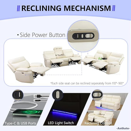 Power Leather Recliner Sofa Chair, Living Room Furniture Sets, Breathing - Image 6
