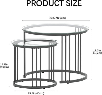 Garden 4 you Nesting Coffee Table, 23.6" Round Coffee Table Set of 2, Glass - Image 2