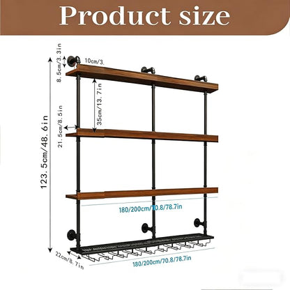 Wall Mounted Wine Rack with LED Lights, 4-Tier Industrial Wood Floating Shelves - Image 2