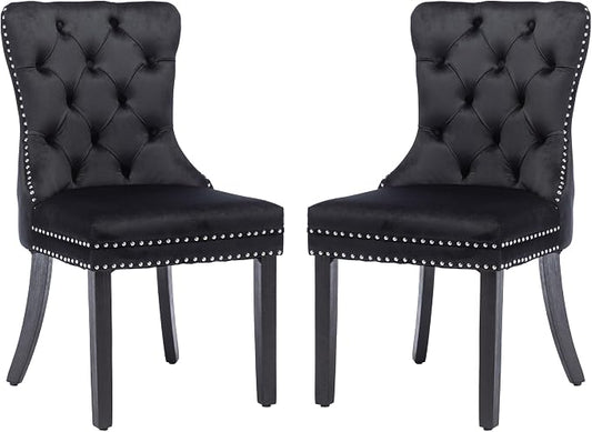 KCC Velvet Dining Chairs Set of 2, Upholstered High-end Tufted Dining Room Chair by KCC