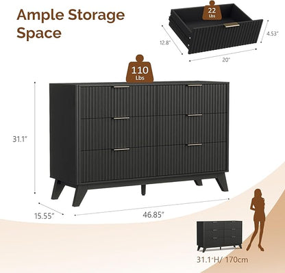 VINGLI Black Fluted 6 Drawer Dresser - Image 2