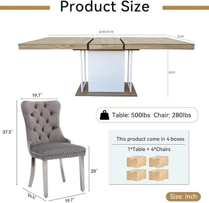 Henf 63"-79" Dining Table Set for 4, 5 Pieces Extendable Dining Table and 4 - Image 7