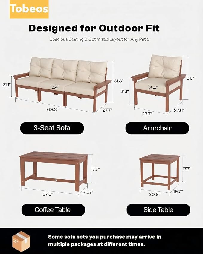 HDPE 3 Piece Patio Furniture Set, All-Weather Outdoor Couch Set - Image 2