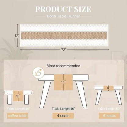 FEXIA Boho Table Runner for Home Coffee Decor 72 Inches Long Farmhouse Rustic - Image 2