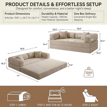 78" 4-in-1 Convertible Sofa Bed, Boneless Corduroy Sleeper Couch - Image 2