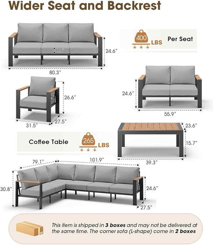 Aluminum Outdoor Patio Furniture Set 6 Seats, Outdoor Sectional Corner Sofa - Image 3