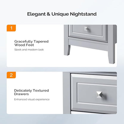Bonnlo Gray Nightstand with 3 Drawers, Modern Night Stand - Image 4